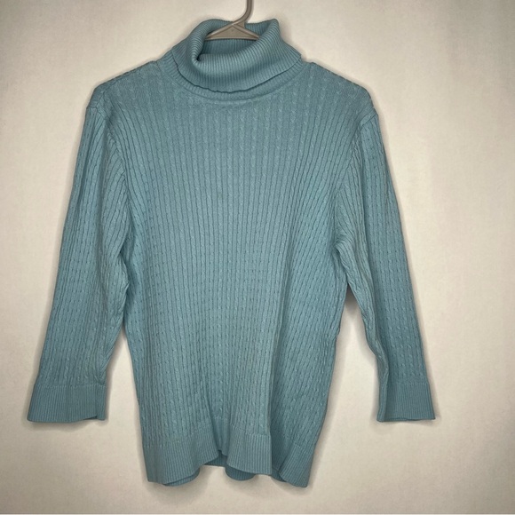 Jeanne Pierre 100% Cotton Cable Knit‎ Sweater 3/4 Sleeve Blue  XL - Picture 1 of 9